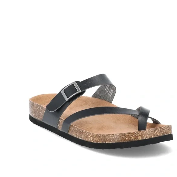 BRAND NEW Time and Tru Women's Asymmetric Strap Footbed Sandals Color: Black - Picture 3 of 3
